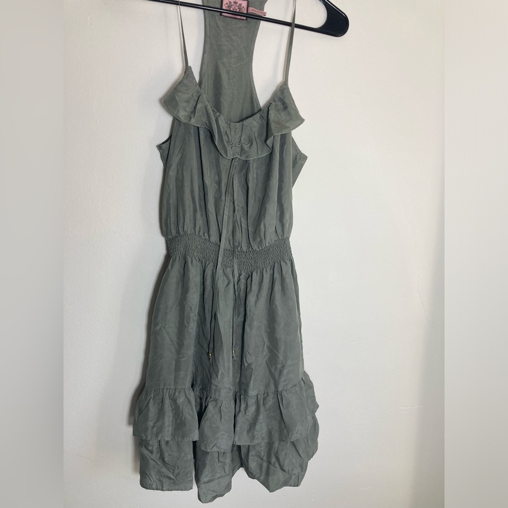 Juicy Couture Silk Gray Mini Ruffle Dress Size Small Y2K * read *